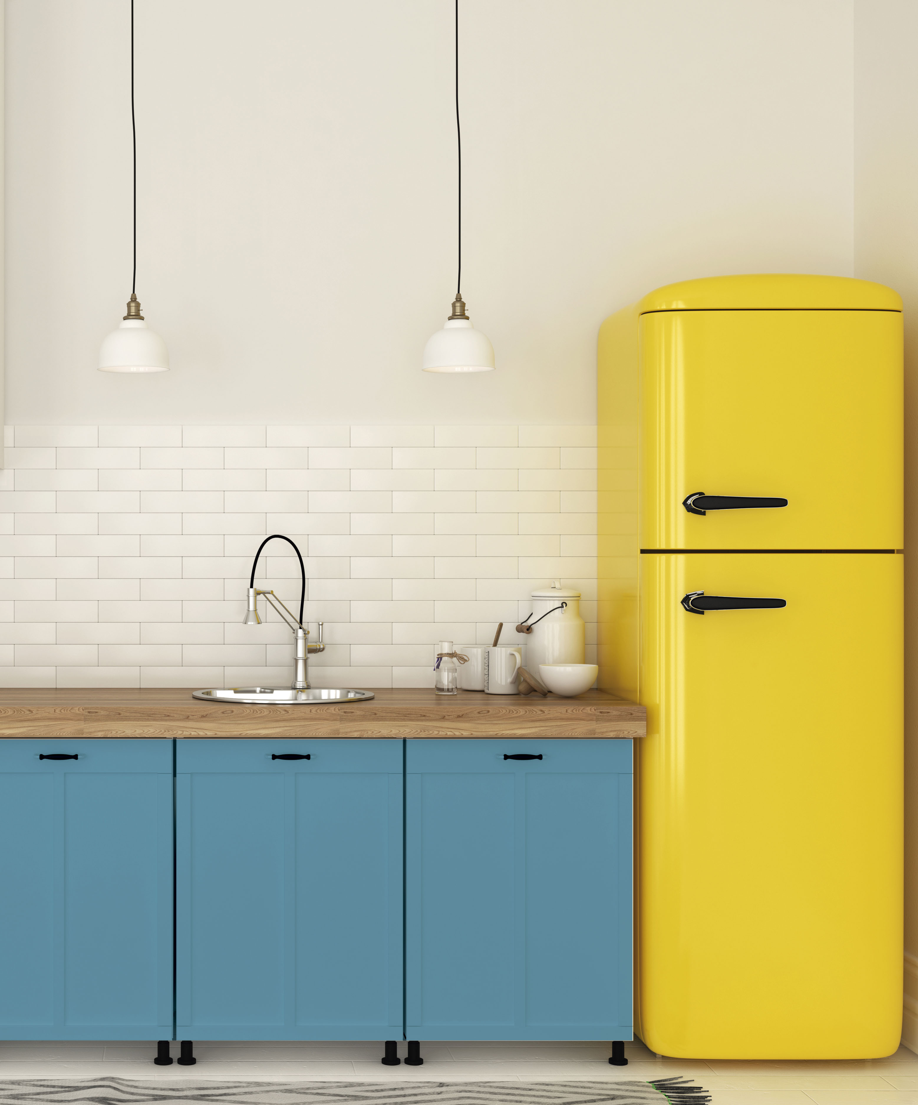 cocina moderna azul y amarilla